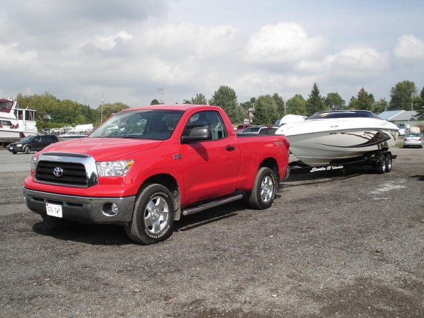 10 Ways A Pickup Truck Can Help You Get A Date   toyota tundra boat tow 10 ways a pickup truck can help you get a date 600x450