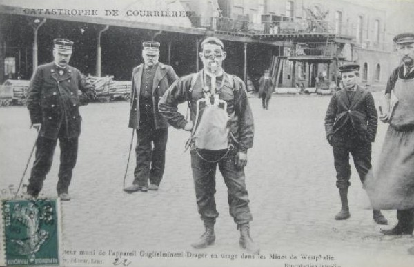 Courrières mine rescue workers with  Guglielminetti-Drager breathing equipment mining accidents 10 Worst Mining Accidents Of All Time worst mining accidents courrieres coalmine